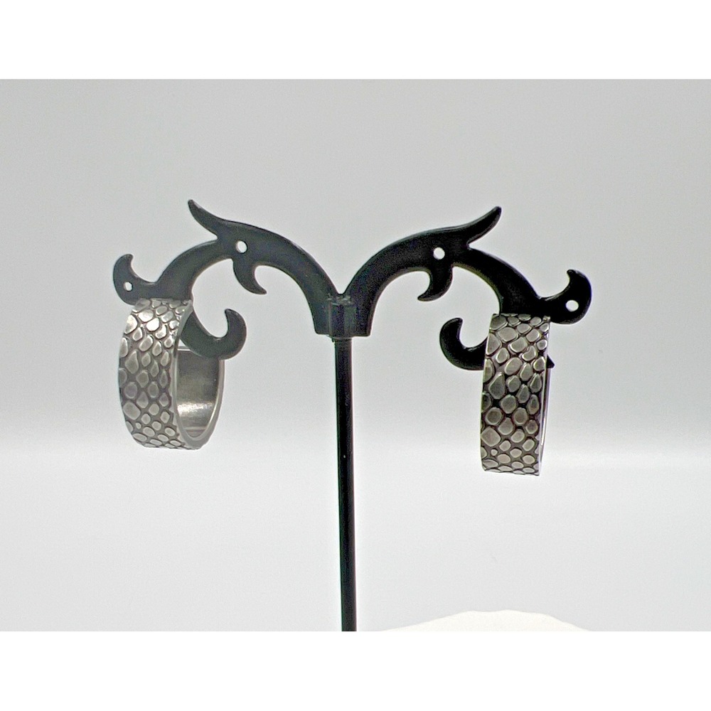 Calvin Klein Snake Skin Print Hoop Earrings Gun Metal Tone NWT.. - Picture 2 of 8
